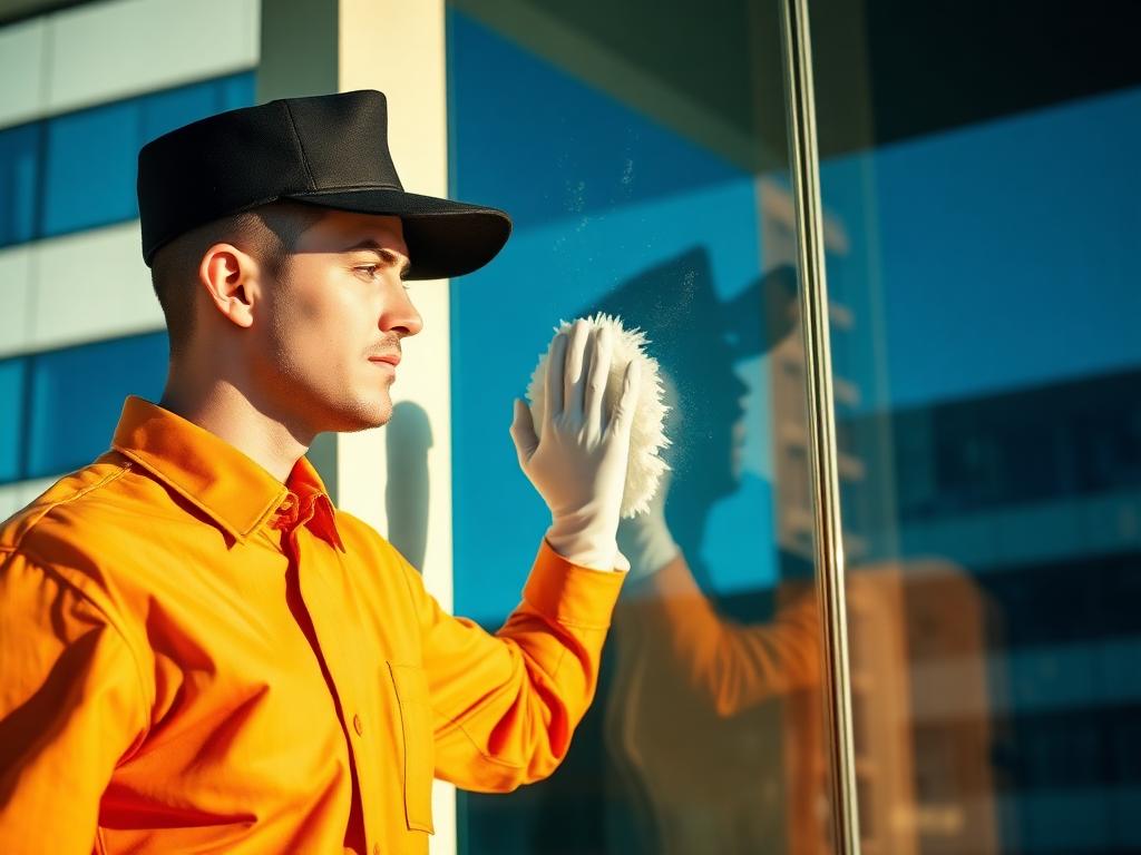 Professional cleaning a glass facade